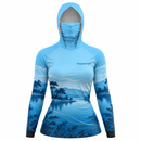 Camisa de Pesca Feminina Paraíso Azul com Capuz + Bandana e Proteção UV50+