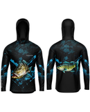 Camisa de Pesca TucunaFish Predador Azul com Capuz e Proteção UV50+