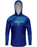 Camisa de Pesca TucunaFish Mundo Azul com Capuz e Proteção UV50+