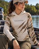 Camisa de Pesca Feminina Felina com Capuz e Proteção UV50+