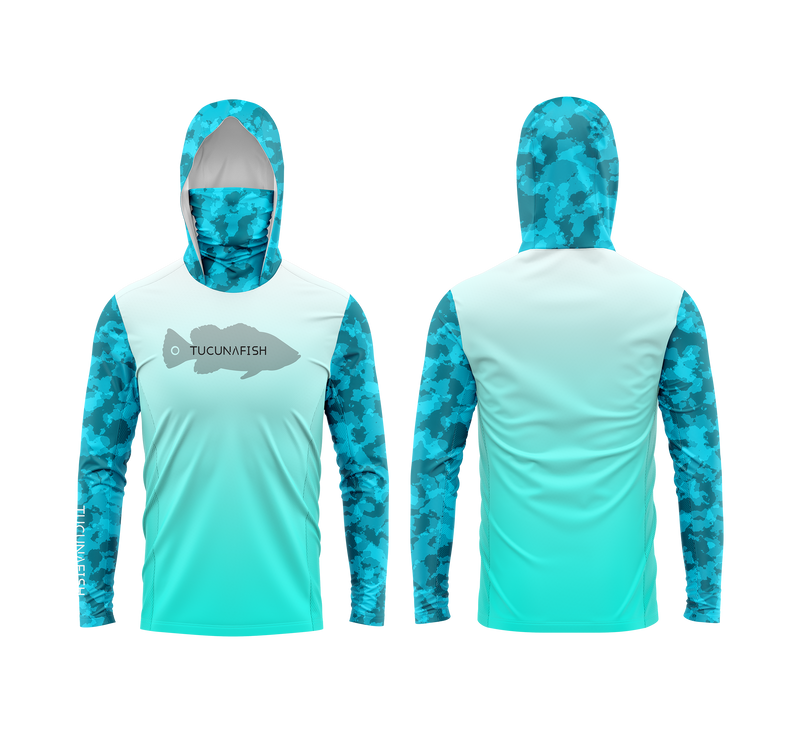 Camisa de Pesca TucunaFish Blue Hunter com Capuz+Bandana e Proteção UV50+