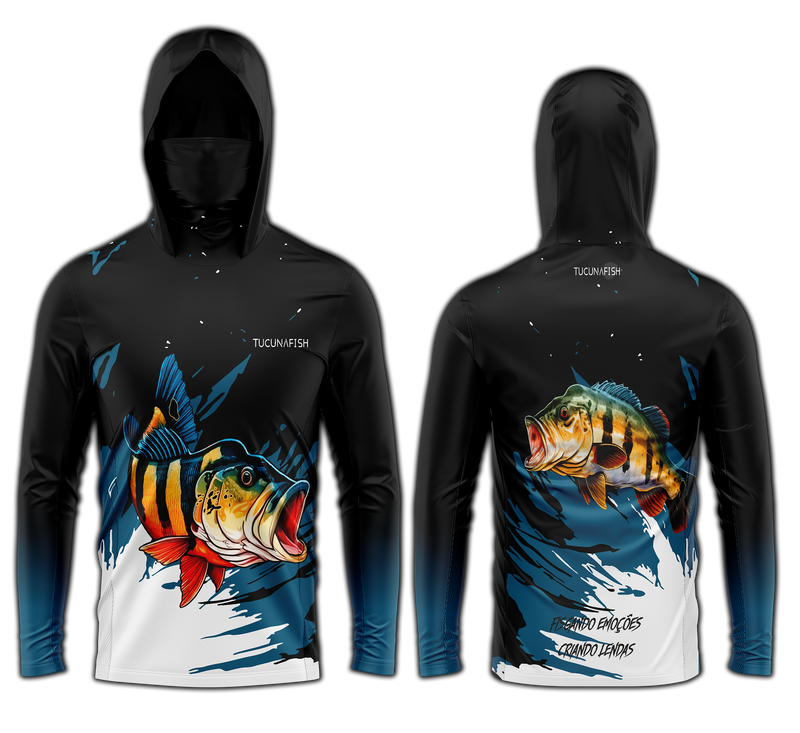 Camisa de Pesca TucunaFish Ataque Tucuna com Capuz+Bandana e Proteção UV50+