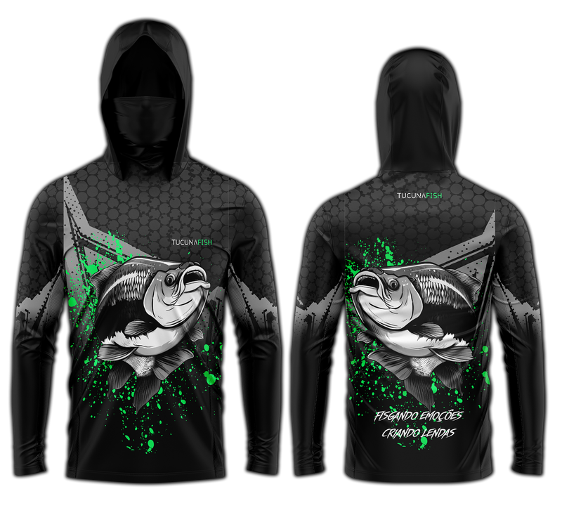 Camisa de Pesca TucunaFish Sombra Verde com Capuz+Bandana e Proteção UV50+
