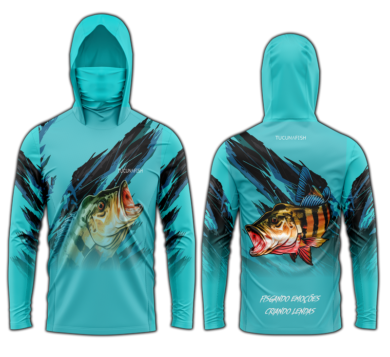 Camisa de Pesca TucunaFish Rastro de Caça com Capuz+Bandana e Proteção UV50+