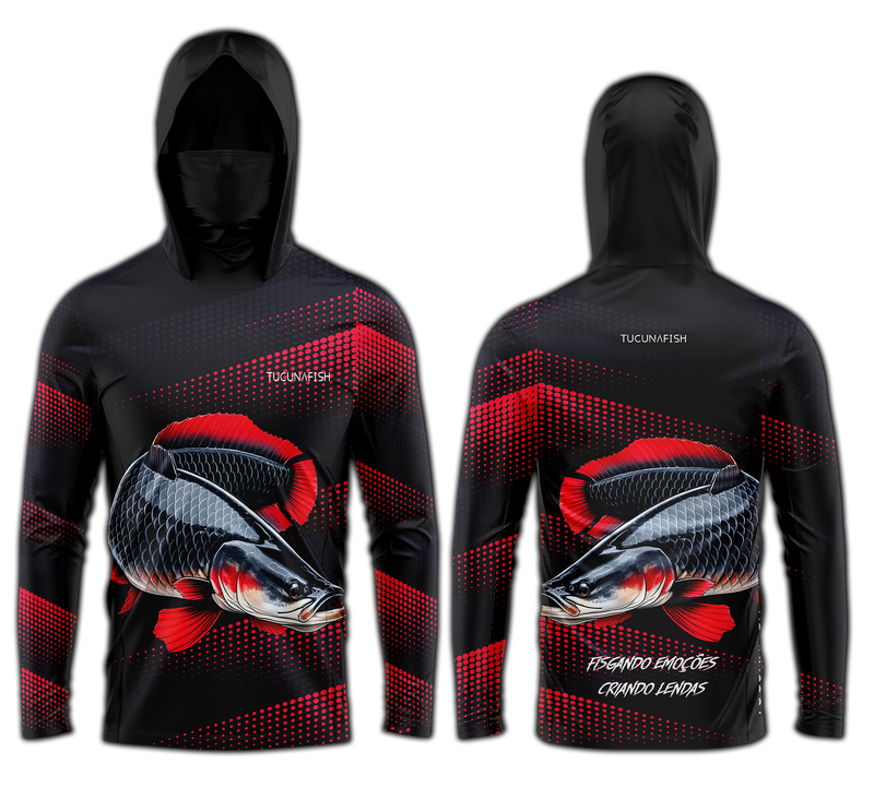 Camisa de Pesca TucunaFish Gigante da Amazônia com Capuz+Bandana e Proteção UV50+