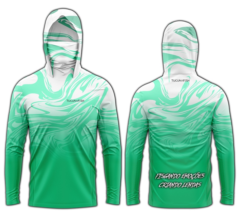 Camisa de Pesca TucunaFish Onda Verde com Capuz+Bandana e Proteção UV50+