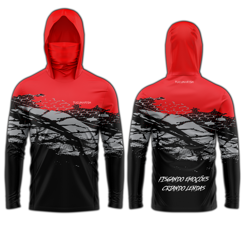 Camisa de Pesca TucunaFish Red Strike com Capuz+Bandana e Proteção UV50+