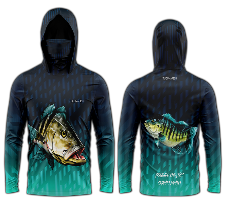 Camisa de Pesca TucunaFish Olhar do Predador com Capuz+Bandana e Proteção UV50+