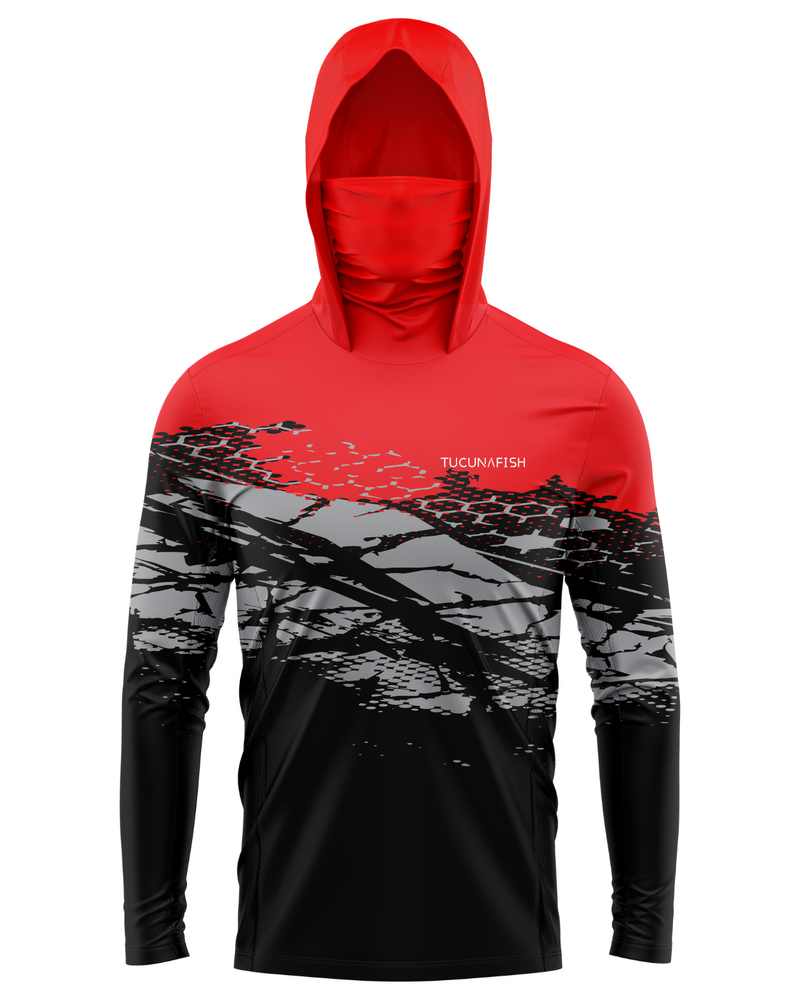 Camisa de Pesca TucunaFish Red Strike com Capuz+Bandana e Proteção UV50+