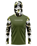 Camisa de Pesca TucunaFish Sniper Verde com Capuz+Bandana e Proteção UV50+