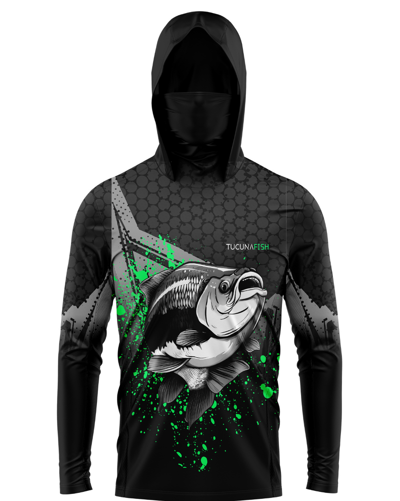 Camisa de Pesca TucunaFish Sombra Verde com Capuz+Bandana e Proteção UV50+