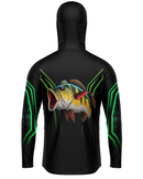 Camisa de Pesca TucunaFish Verde Predador com Capuz e Proteção UV50+