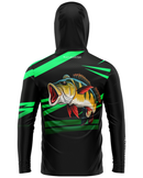Camisa de Pesca TucunaFish Explosão Verde com Capuz+Bandana e Proteção UV50+