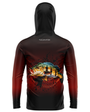 Camisa de Pesca TucunaFish Ataque Vermelho com Capuz+Bandana e Proteção UV50+