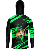 Camisa de Pesca TucunaFish Explosão Verde com Capuz e Proteção UV50+