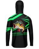 Camisa de Pesca TucunaFish Explosão Verde com Capuz e Proteção UV50+