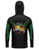 Camisa de Pesca TucunaFish Verde Predador com Capuz e Proteção UV50+