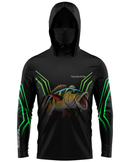 Camisa de Pesca TucunaFish Verde Predador com Capuz e Proteção UV50+