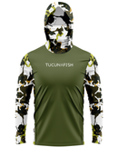 Camisa de Pesca TucunaFish Sniper Verde com Capuz+Bandana e Proteção UV50+