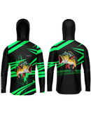 Camisa de Pesca TucunaFish Explosão Verde com Capuz e Proteção UV50+