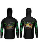 Camisa de Pesca TucunaFish Verde Predador com Capuz e Proteção UV50+