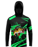 Camisa de Pesca TucunaFish Explosão Verde com Capuz+Bandana e Proteção UV50+