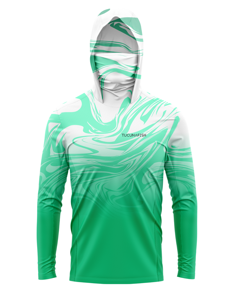Camisa de Pesca TucunaFish Onda Verde com Capuz+Bandana e Proteção UV50+