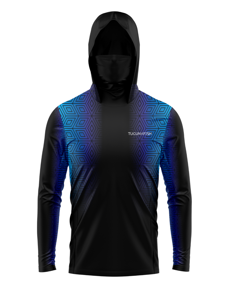Camisa de Pesca TucunaFish Prisma Azul com Capuz+Bandana e Proteção UV50+