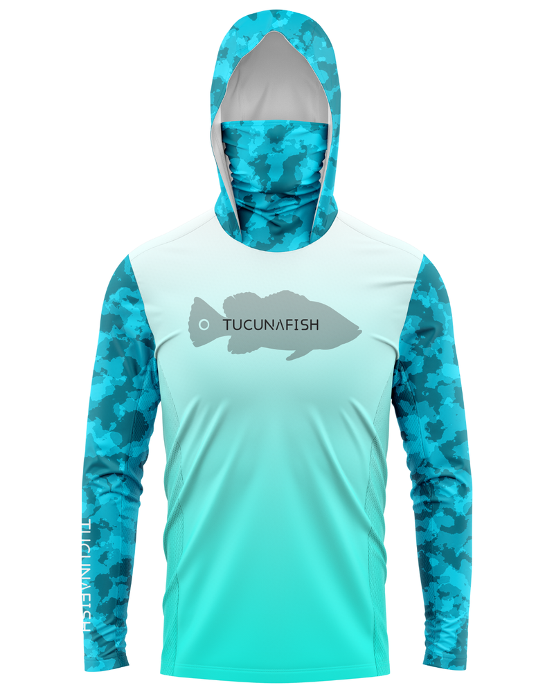 Camisa de Pesca TucunaFish Blue Hunter com Capuz+Bandana e Proteção UV50+