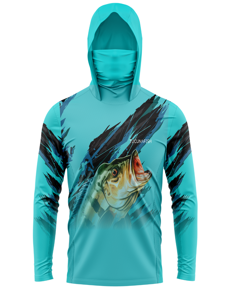 Camisa de Pesca TucunaFish Rastro de Caça com Capuz+Bandana e Proteção UV50+