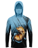 Camisa de Pesca TucunaFish Lâmina Azul com Capuz+Bandana e Proteção UV50+
