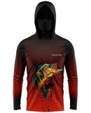 Camisa de Pesca TucunaFish Ataque Vermelho com Capuz+Bandana e Proteção UV50+