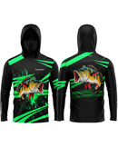 Camisa de Pesca TucunaFish Explosão Verde com Capuz+Bandana e Proteção UV50+