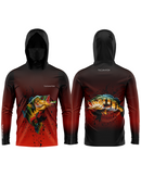 Camisa de Pesca TucunaFish Ataque Vermelho com Capuz+Bandana e Proteção UV50+