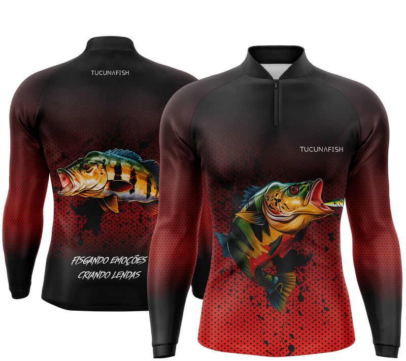 Camisa de Pesca TucunaFish Ataque Vermelho com Proteção UV50+
