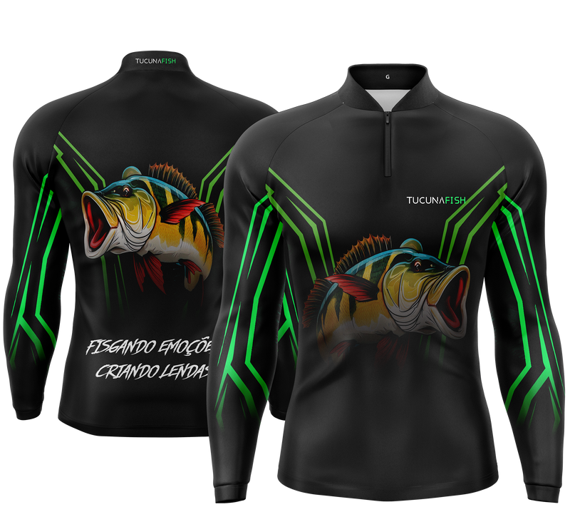 Camisa de Pesca Verde Predador com Proteção UV50+