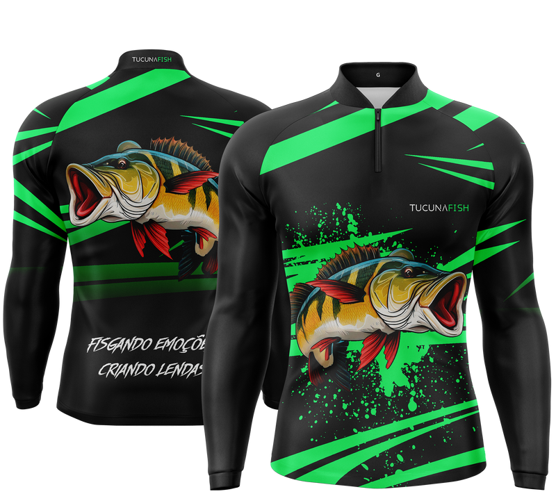Camisa de Pesca TucunaFish Explosão Verde com Proteção UV50+