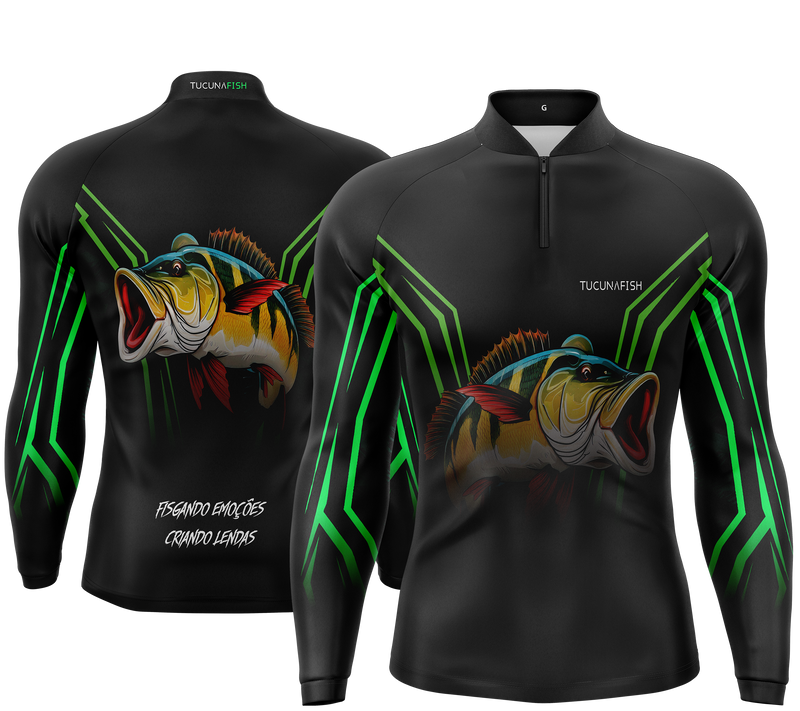 Camisa de Pesca Verde Predador com Proteção UV50+