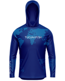 Camisa de Pesca TucunaFish Mundo Azul com Capuz e Proteção UV50+