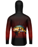 Camisa de Pesca TucunaFish Ataque Vermelho com Capuz e Proteção UV50+