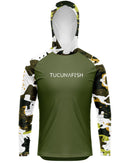Camisa de Pesca TucunaFish Sniper Verde com Capuz e Proteção UV50+